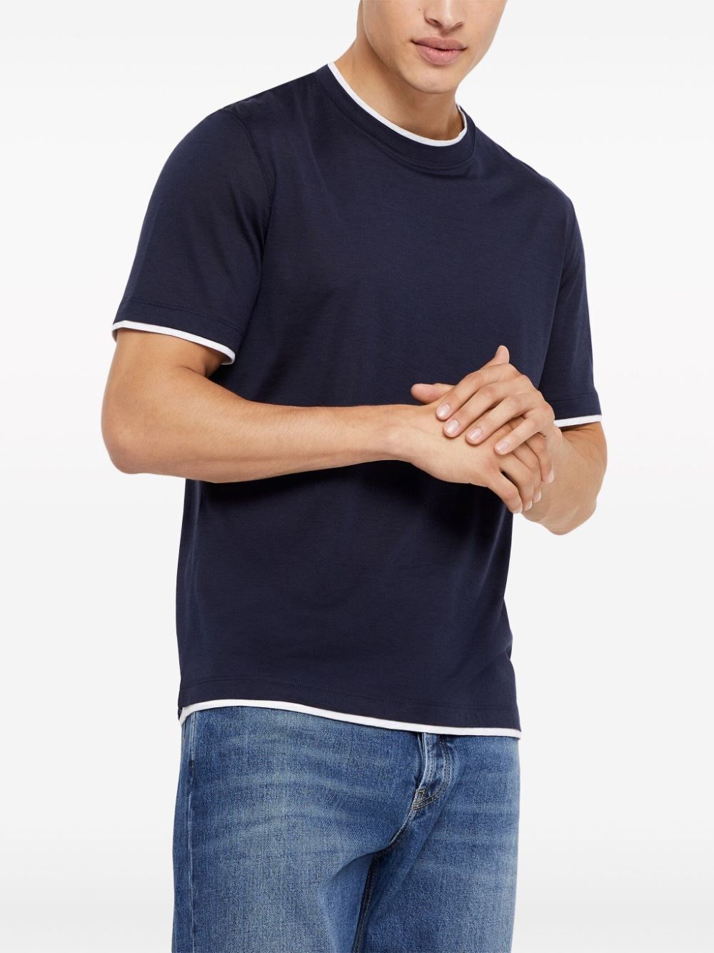 Brunello Cucinelli Silk And Cotton Jersey Crew-Neck T-Shirt With Faux-Layering Size US XS / EU 42 / 0 - 6 Thumbnail