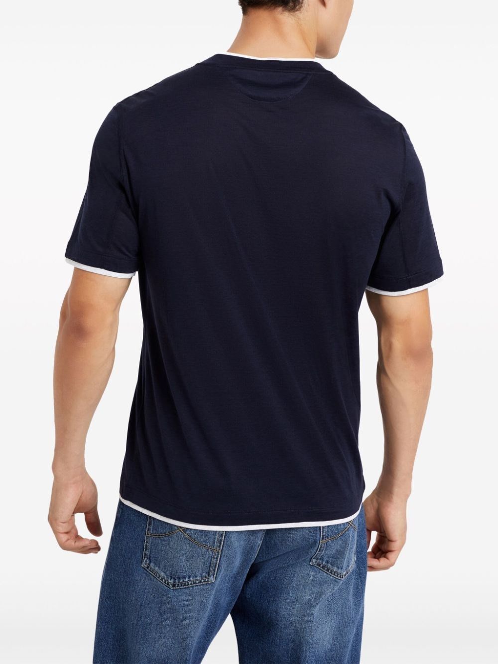 Brunello Cucinelli Silk And Cotton Jersey Crew-Neck T-Shirt With Faux-Layering Size US XS / EU 42 / 0 - 4 Thumbnail
