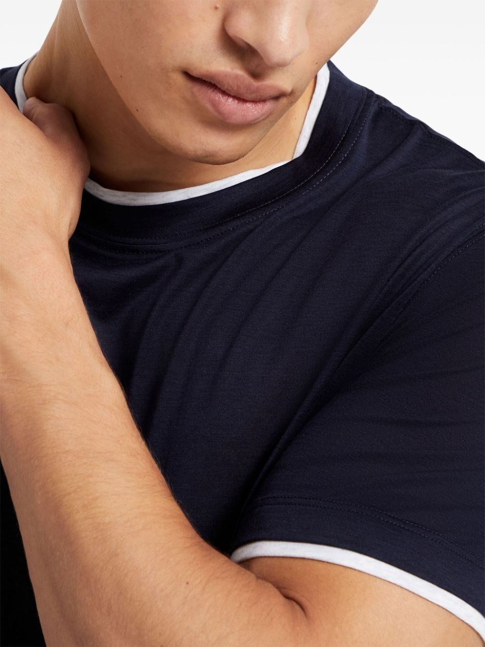 Brunello Cucinelli Silk And Cotton Jersey Crew-Neck T-Shirt With Faux-Layering Size US XS / EU 42 / 0 - 3 Thumbnail