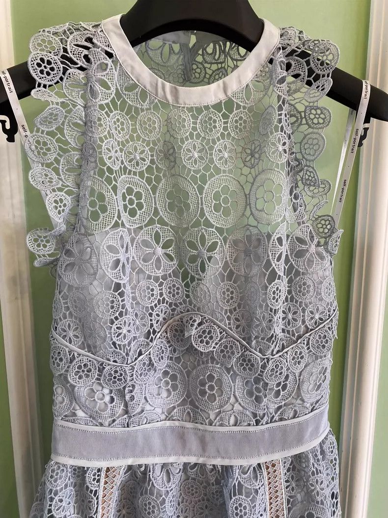 Self-Portrait Blue Lace Halter Neck Dress-yf Size 22" - 2 Thumbnail
