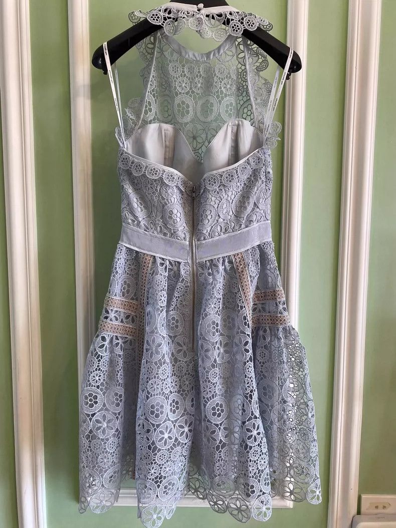 Self-Portrait Blue Lace Halter Neck Dress-yf Size 22" - 3 Thumbnail