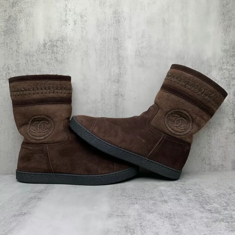 Chanel Brown Suede Cotton Boots by Chanel Size US 8 / IT 38 - 2 Thumbnail