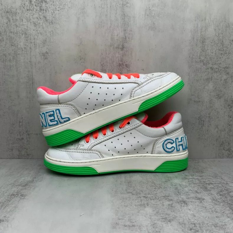 Chanel Chanel White Sneakers with Neon Accents Size US 8 / IT 38 - 3 Thumbnail
