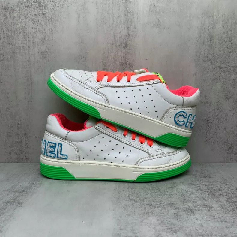 Chanel Chanel White Sneakers with Neon Accents Size US 8 / IT 38 - 2 Thumbnail