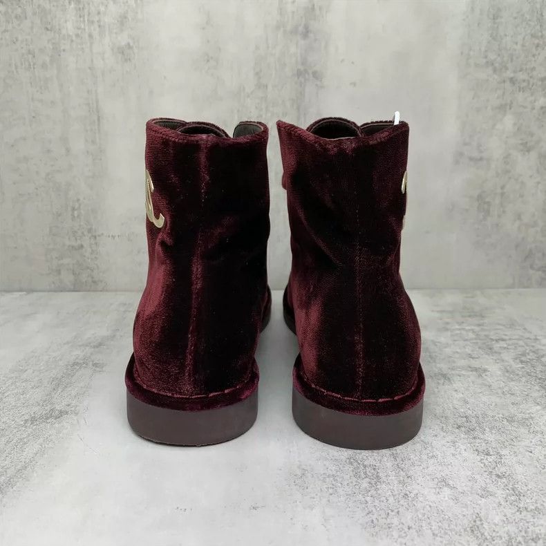 Chanel Chanel Burgundy Velvet Ankle Boots Size 36.5 Size US 6 / IT 36 - 5 Thumbnail