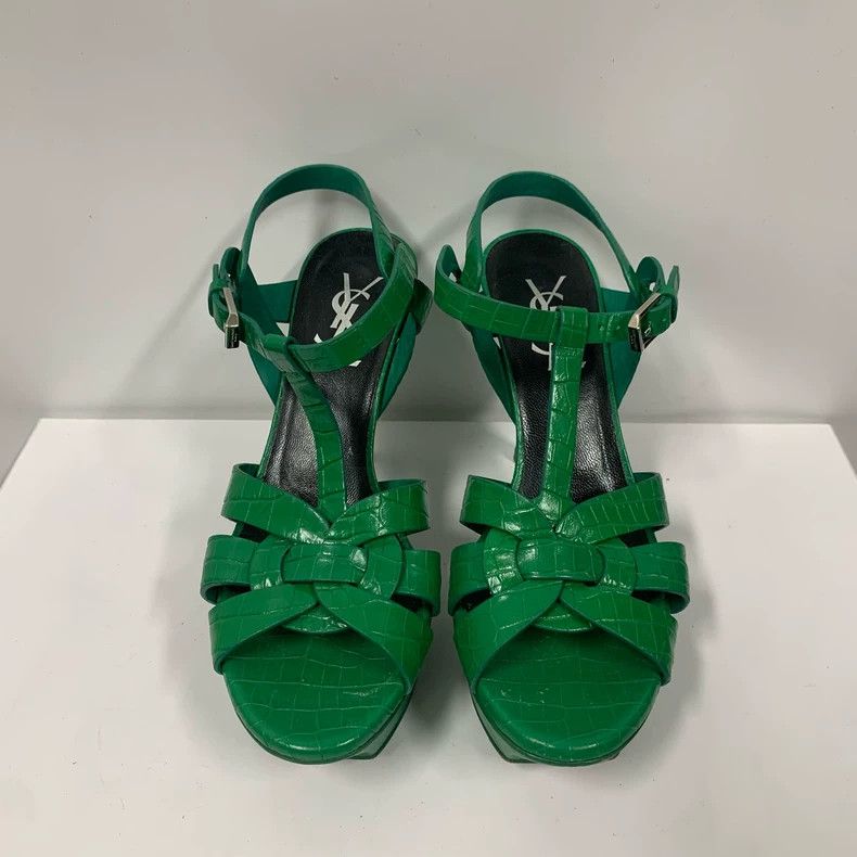 Saint Laurent Paris Saint Laurent Green Patent Leather Heels Size US 8 / IT 38 - 3 Thumbnail