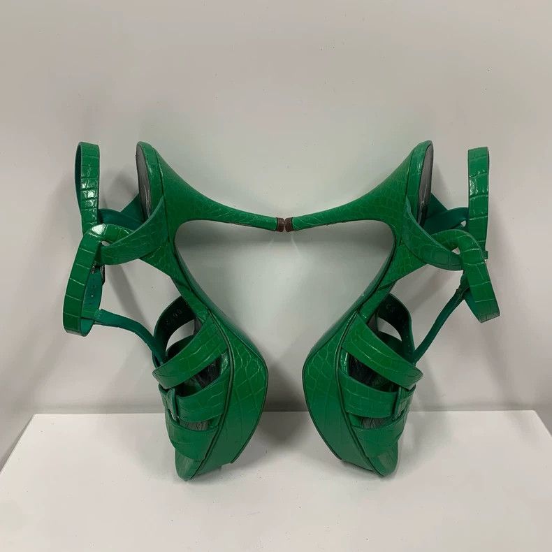 Saint Laurent Paris Saint Laurent Green Patent Leather Heels Size US 8 / IT 38 - 6 Thumbnail