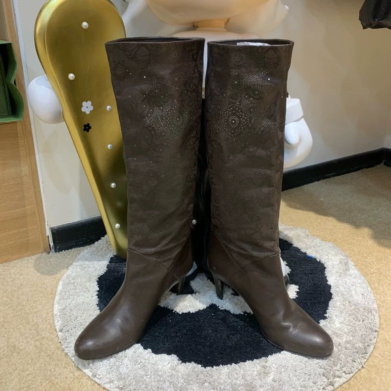 Balenciaga Bally High Heel Brown Decorative Long Boots Size US 8 / IT 38 - 2 Thumbnail
