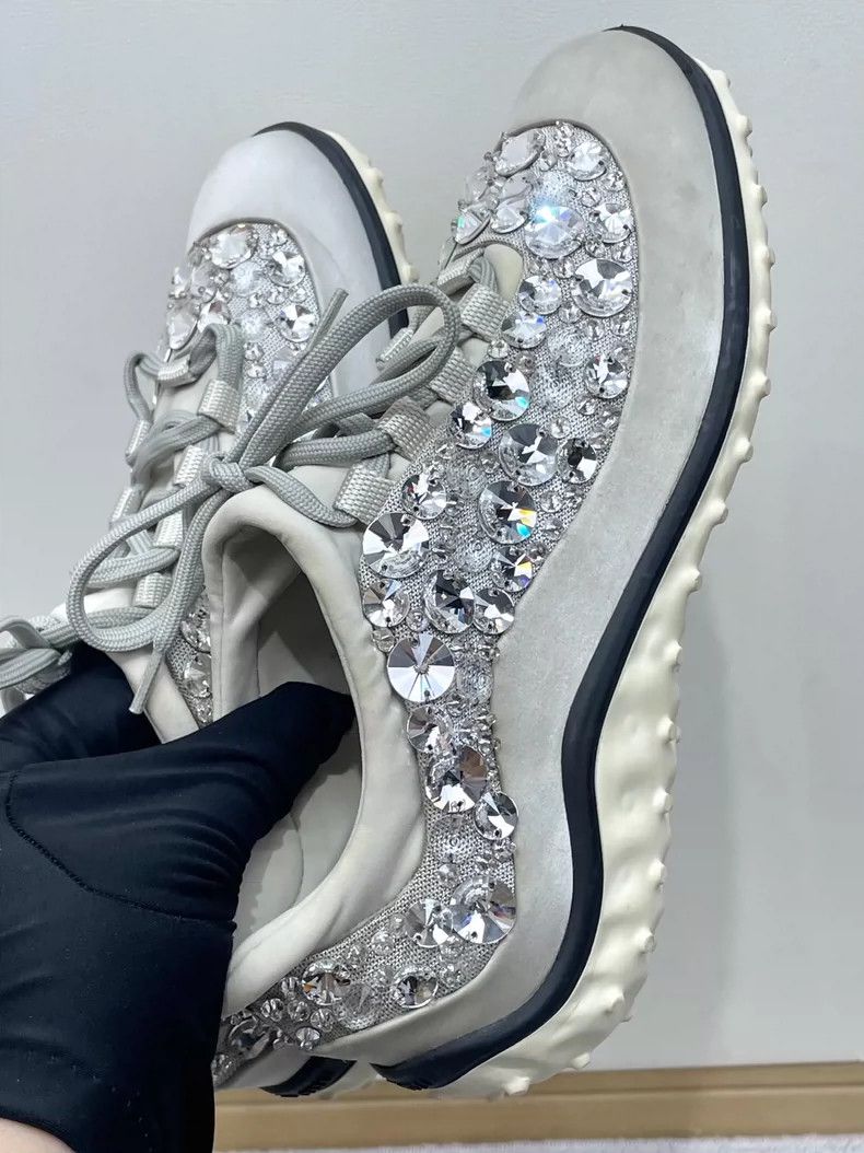 Prada Silver Glitter Sneakers with Rhinestones Size US 7 / IT 37 - 5 Thumbnail