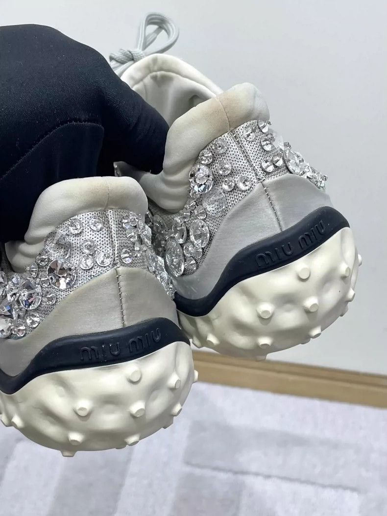 Prada Silver Glitter Sneakers with Rhinestones Size US 7 / IT 37 - 4 Thumbnail