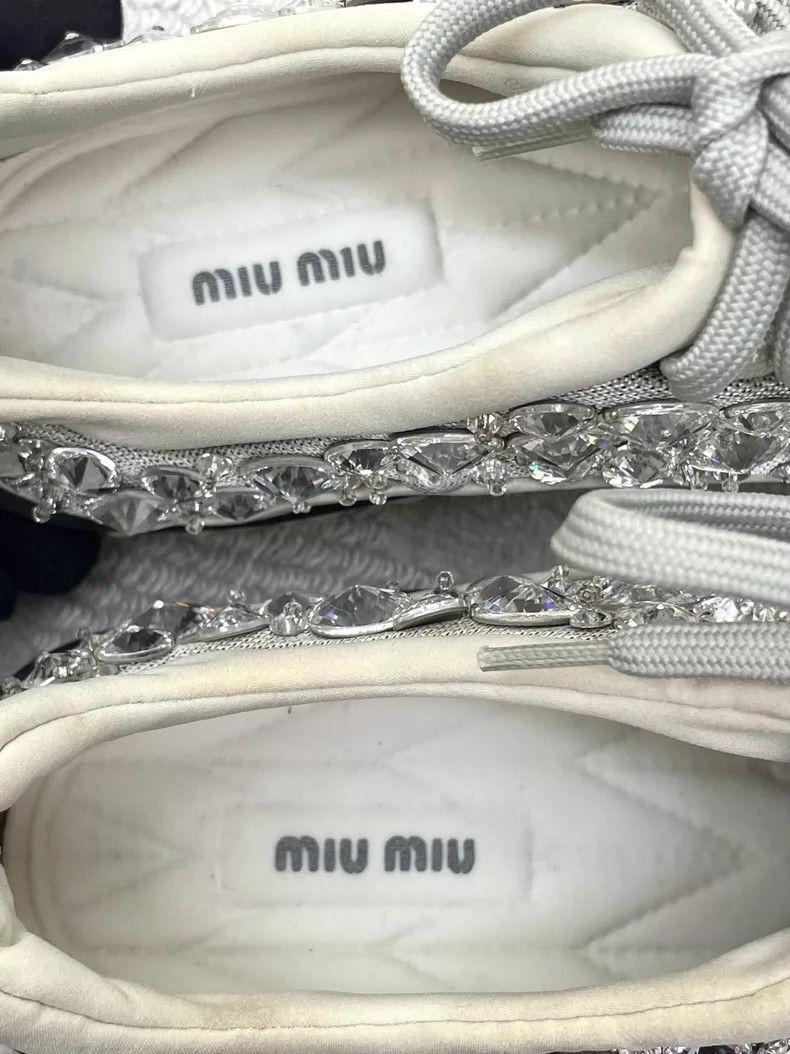 Prada Silver Glitter Sneakers with Rhinestones Size US 7 / IT 37 - 3 Thumbnail