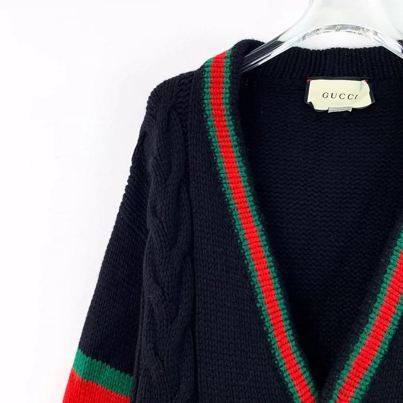 Gucci Gucci Black Striped Wool V-Neck Cardigan Size M / US 6-8 / IT 42-44 - 3 Thumbnail