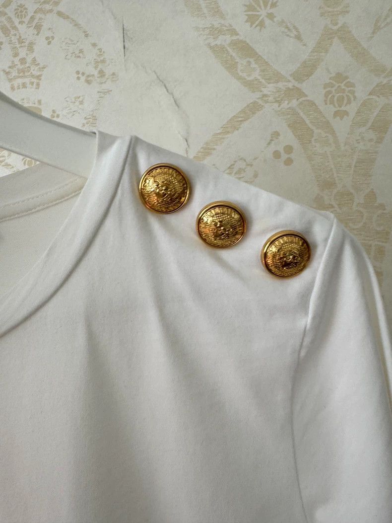 Balmain Classic Balmain White T-Shirt with Buttons-dmc Size US M / EU 48-50 / 2 - 2 Thumbnail