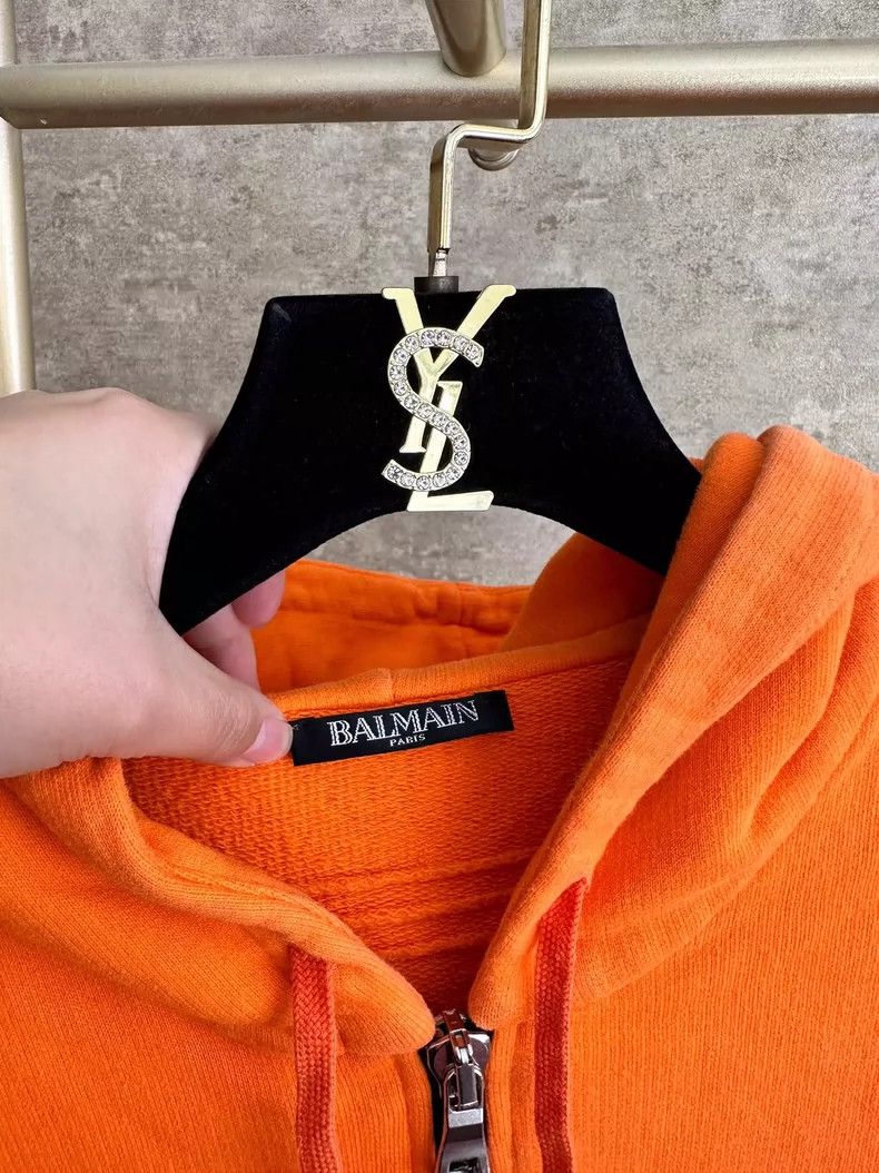 Balmain Zip-up Hoodie in Orange Color-dmc