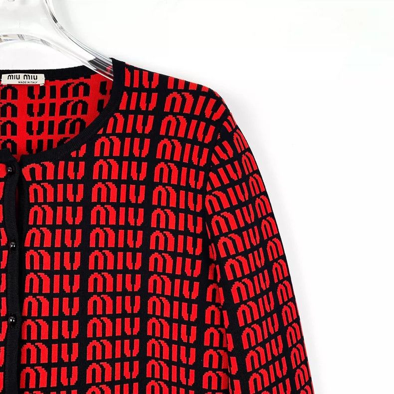 Miu Miu Miu Miu Red Logo Long Sleeve Knit Top Size M / US 6-8 / IT 42-44 - 3 Thumbnail