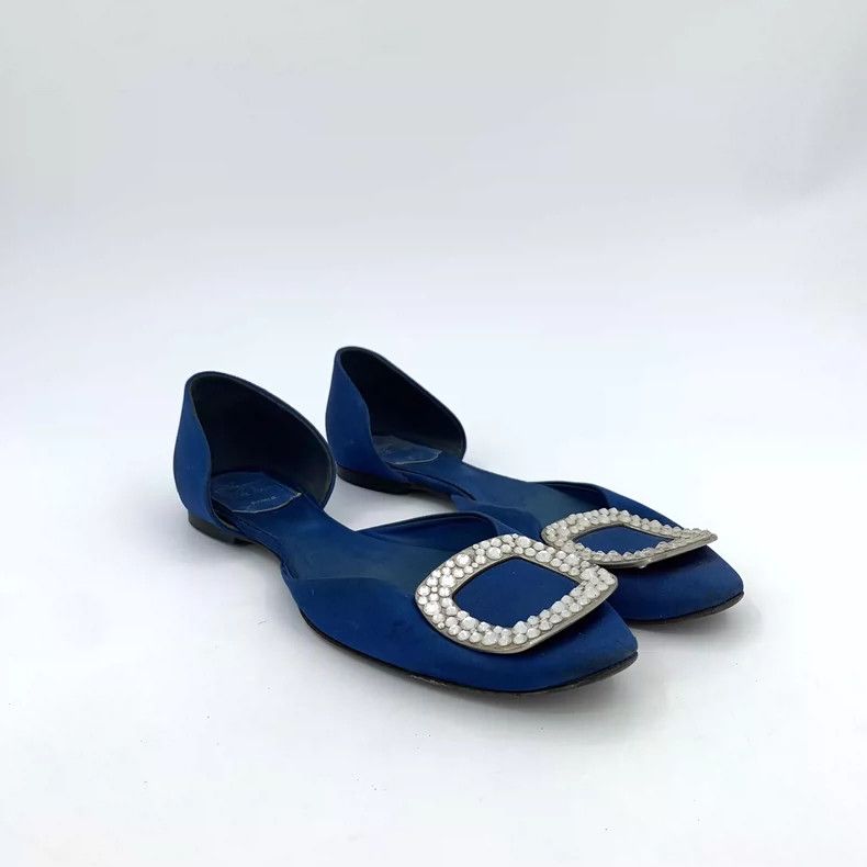 Christian Louboutin Blue Satin Casual Flats with Rhinestones Size US 6 / IT 36 - 2 Thumbnail