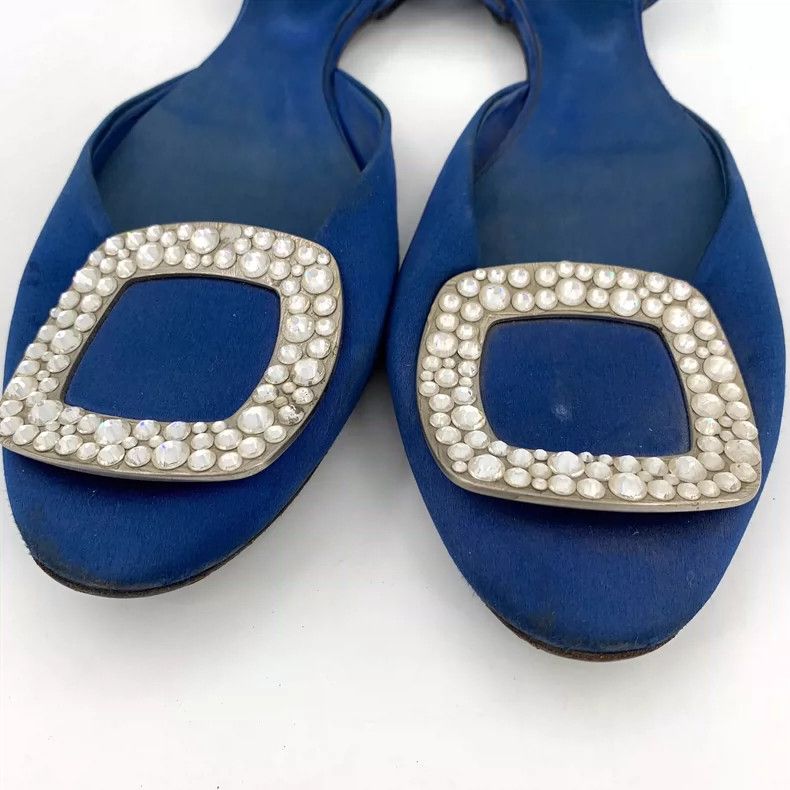 Christian Louboutin Blue Satin Casual Flats with Rhinestones Size US 6 / IT 36 - 8 Thumbnail