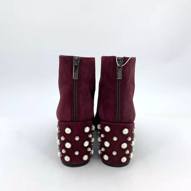 Stuart Weitzman Purple Pearl Decorated Chunky Heel Booties Size US 6 / IT 36 - 4 Thumbnail
