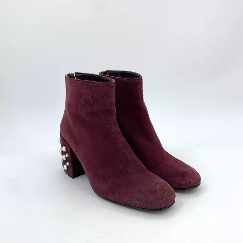 Stuart Weitzman Purple Pearl Decorated Chunky Heel Booties Size US 6 / IT 36 - 2 Thumbnail