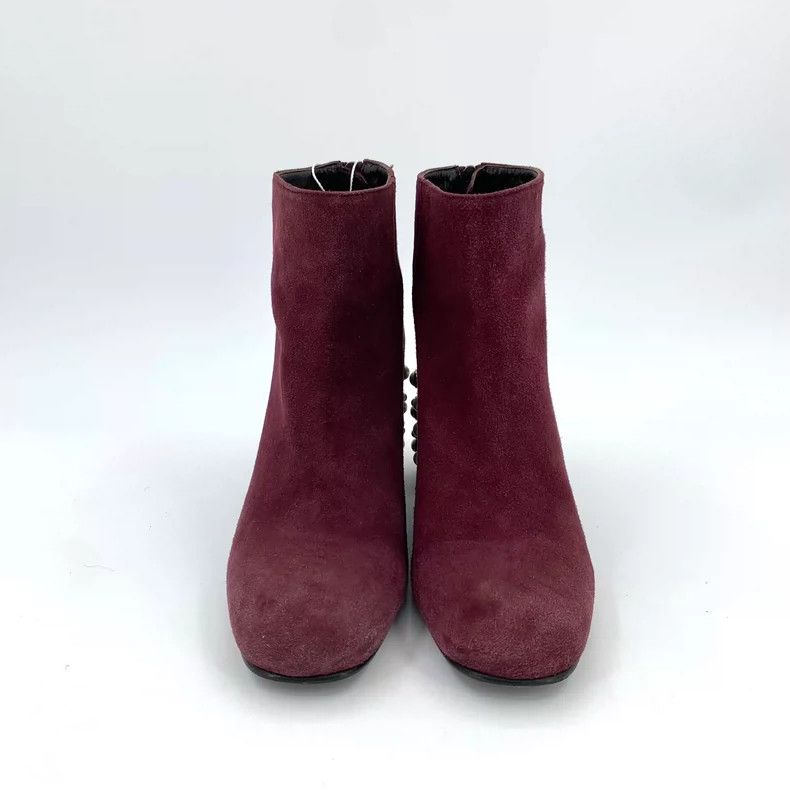 Stuart Weitzman Purple Pearl Decorated Chunky Heel Booties Size US 6 / IT 36 - 3 Thumbnail