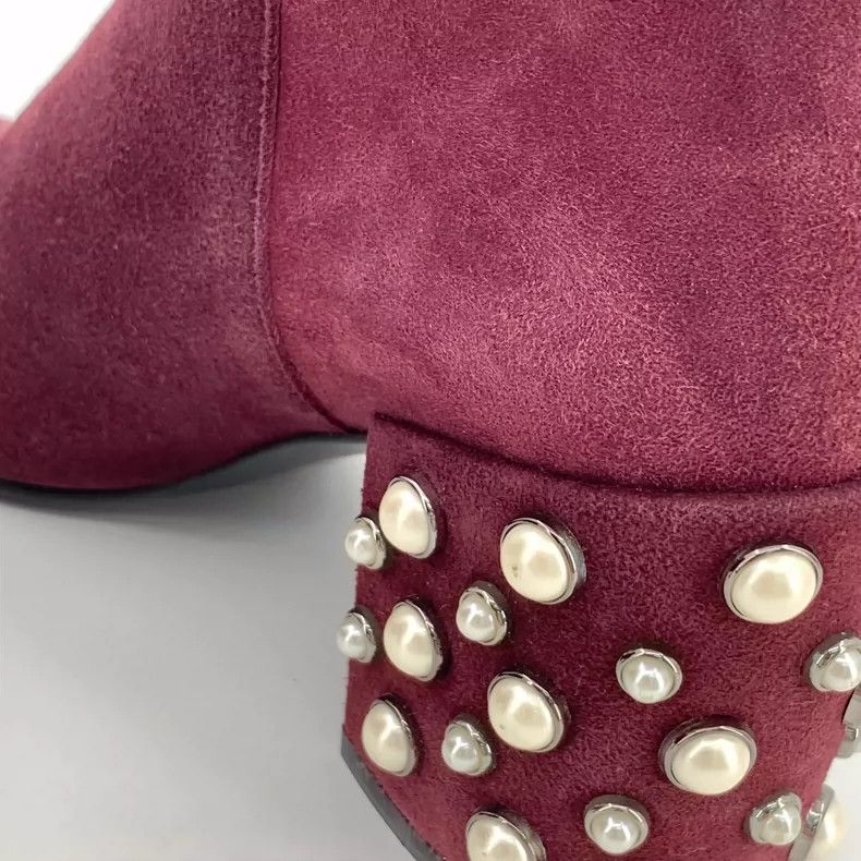 Stuart Weitzman Purple Pearl Decorated Chunky Heel Booties Size US 6 / IT 36 - 9 Thumbnail