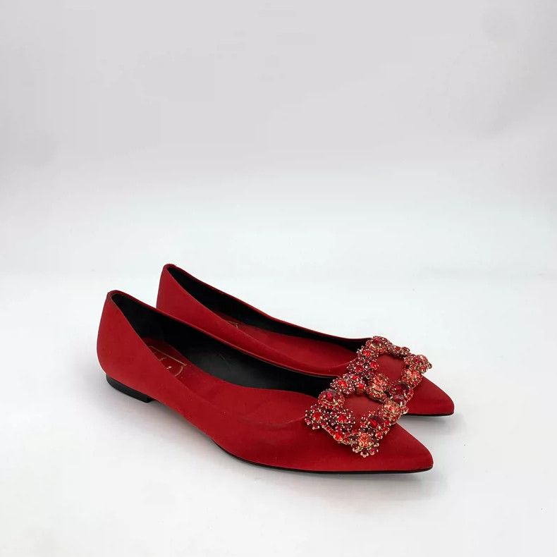 Roger Vivier Red Pointed Flats with Rhinestone Detail Size US 7 / IT 37 - 2 Thumbnail