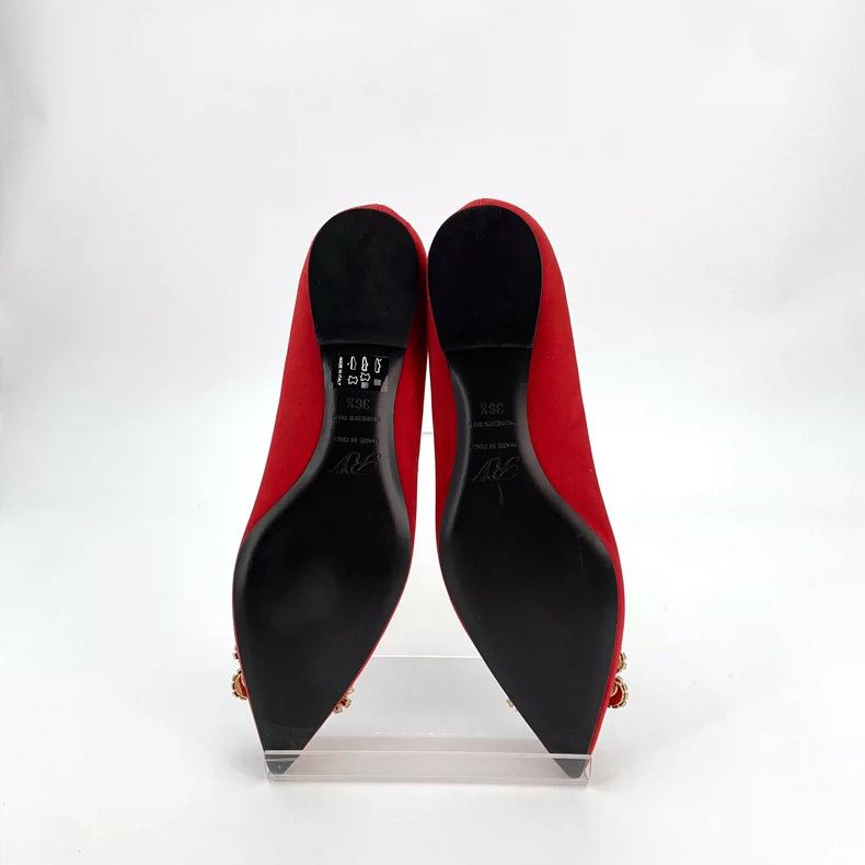 Roger Vivier Red Pointed Flats with Rhinestone Detail Size US 7 / IT 37 - 5 Thumbnail