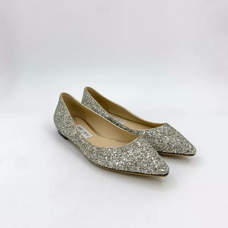 Jimmy Choo Jimmy Choo Silver Pointed Flat Shoes Size US 7 / IT 37 - 2 Thumbnail