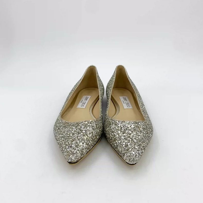 Jimmy Choo Jimmy Choo Silver Pointed Flat Shoes Size US 7 / IT 37 - 3 Thumbnail