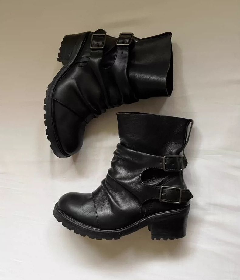 Yohji Yamamoto Vintage Zucca Wrinkled Leather Ankle Boots Size US 7 / IT 37 - 2 Thumbnail