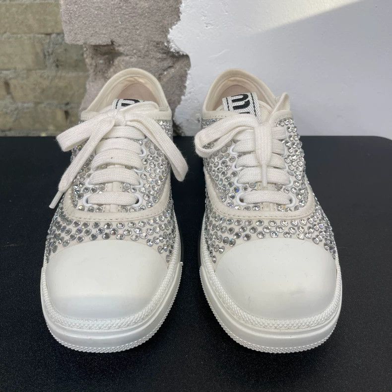 Prada Miumiu Rhinestone Sneakers Size 37.5 Size US 7 / IT 37 - 6 Thumbnail