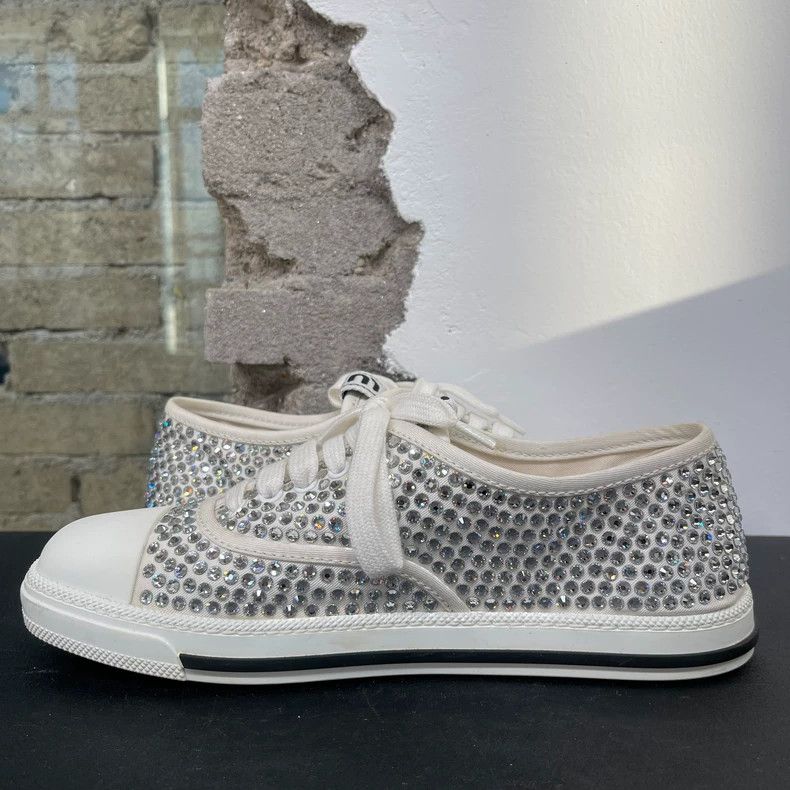 Prada Miumiu Rhinestone Sneakers Size 37.5 Size US 7 / IT 37 - 5 Thumbnail