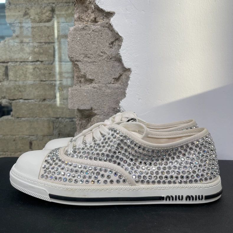 Prada Miumiu Rhinestone Sneakers Size 37.5 Size US 7 / IT 37 - 2 Thumbnail