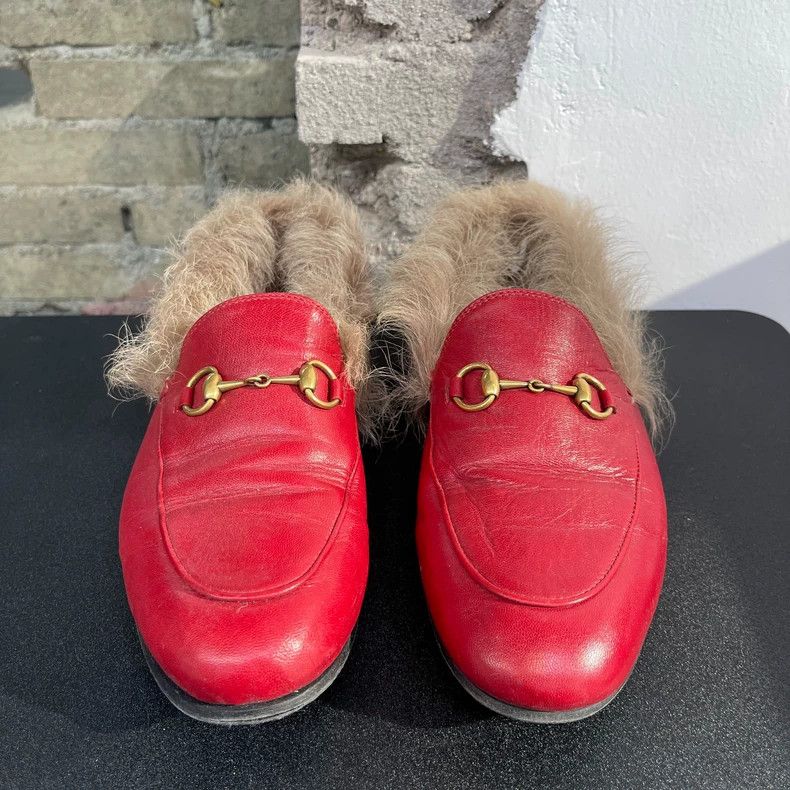 Gucci Gucci Red Shoes with Fur Details Size US 7 / IT 37 - 6 Thumbnail