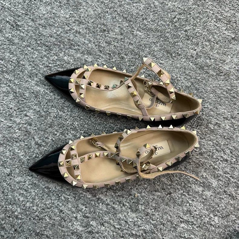 Valentino Black Patent Flat Shoes with Studs