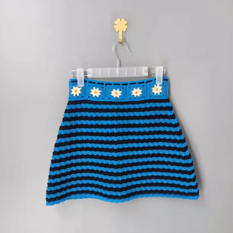 Miu Miu Blue Striped Flower Woven Skirt Size 36-yf Size 36" / US 14 / IT 50 - 2 Thumbnail