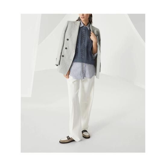 Brunello Cucinelli BRUNELLO CUCINELLI Women Blouses M8E389100 C2886 BLUE Size S / US 4 / IT 40 - 3 Thumbnail