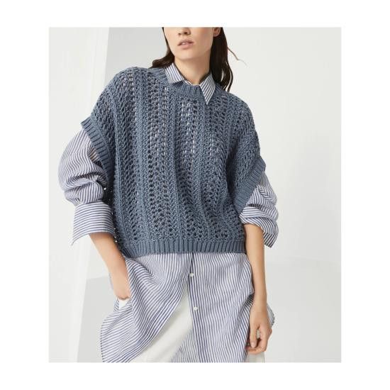 Brunello Cucinelli BRUNELLO CUCINELLI Women Blouses M8E389100 C2886 BLUE Size S / US 4 / IT 40 - 6 Thumbnail