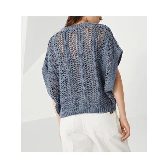 Brunello Cucinelli BRUNELLO CUCINELLI Women Blouses M8E389100 C2886 BLUE Size S / US 4 / IT 40 - 4 Thumbnail