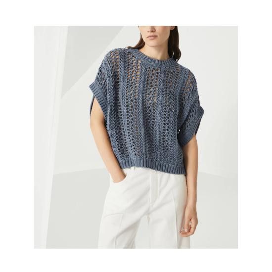 Brunello Cucinelli BRUNELLO CUCINELLI Women Blouses M8E389100 C2886 BLUE Size M / US 6-8 / IT 42-44 - 2 Thumbnail