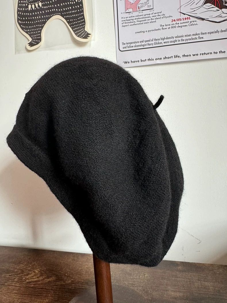 Japanese Brand Black Wool Beret Hat for Autumn Winter Size ONE SIZE - 2 Thumbnail
