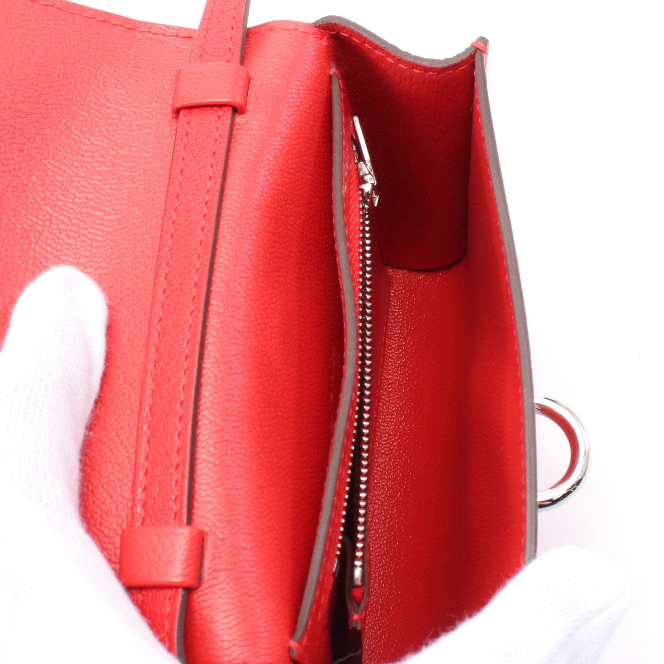 Hermes Hermes Chaîne Compact Wallet Shoulder Bag Chevre Red Silver Hardware B Stamp Size ONE SIZE - 3 Thumbnail