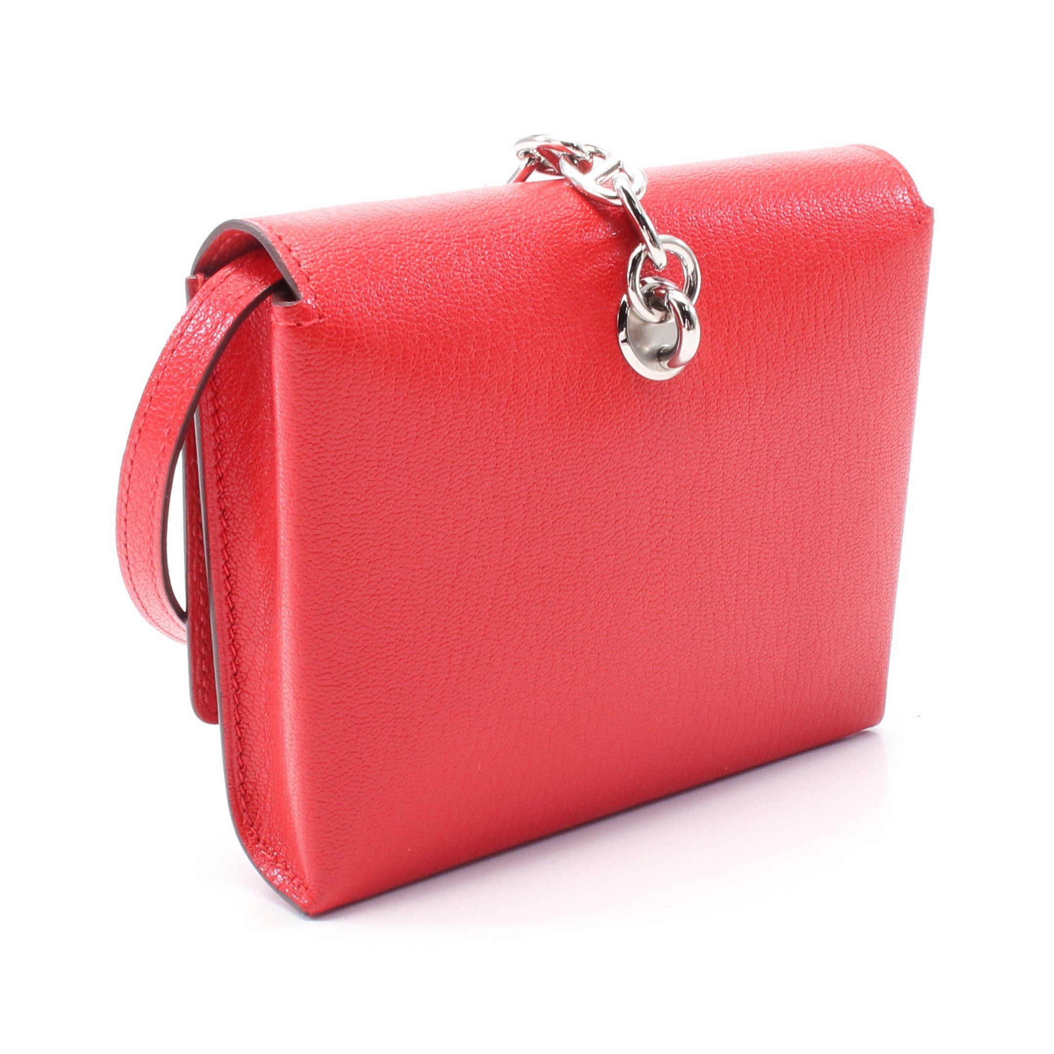 Hermes Hermes Chaîne Compact Wallet Shoulder Bag Chevre Red Silver Hardware B Stamp Size ONE SIZE - 2 Thumbnail