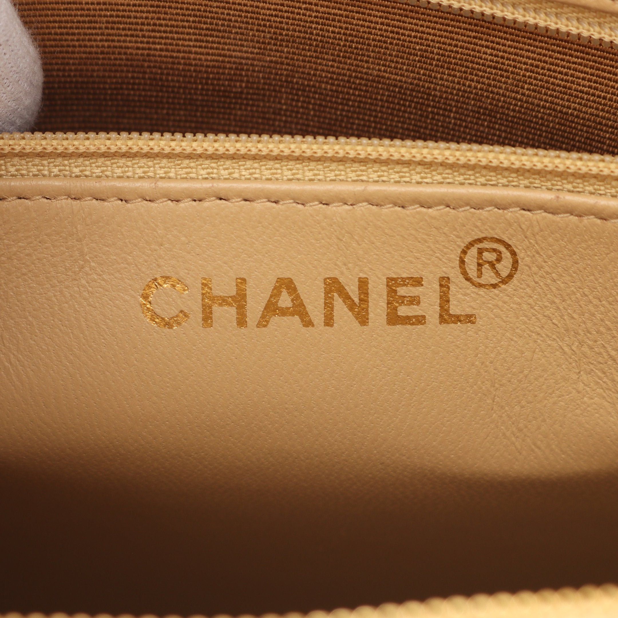 Chanel Chanel Shoulder Bag Logo Embroidery Lambskin Beige Gold Hardware Size ONE SIZE - 4 Thumbnail
