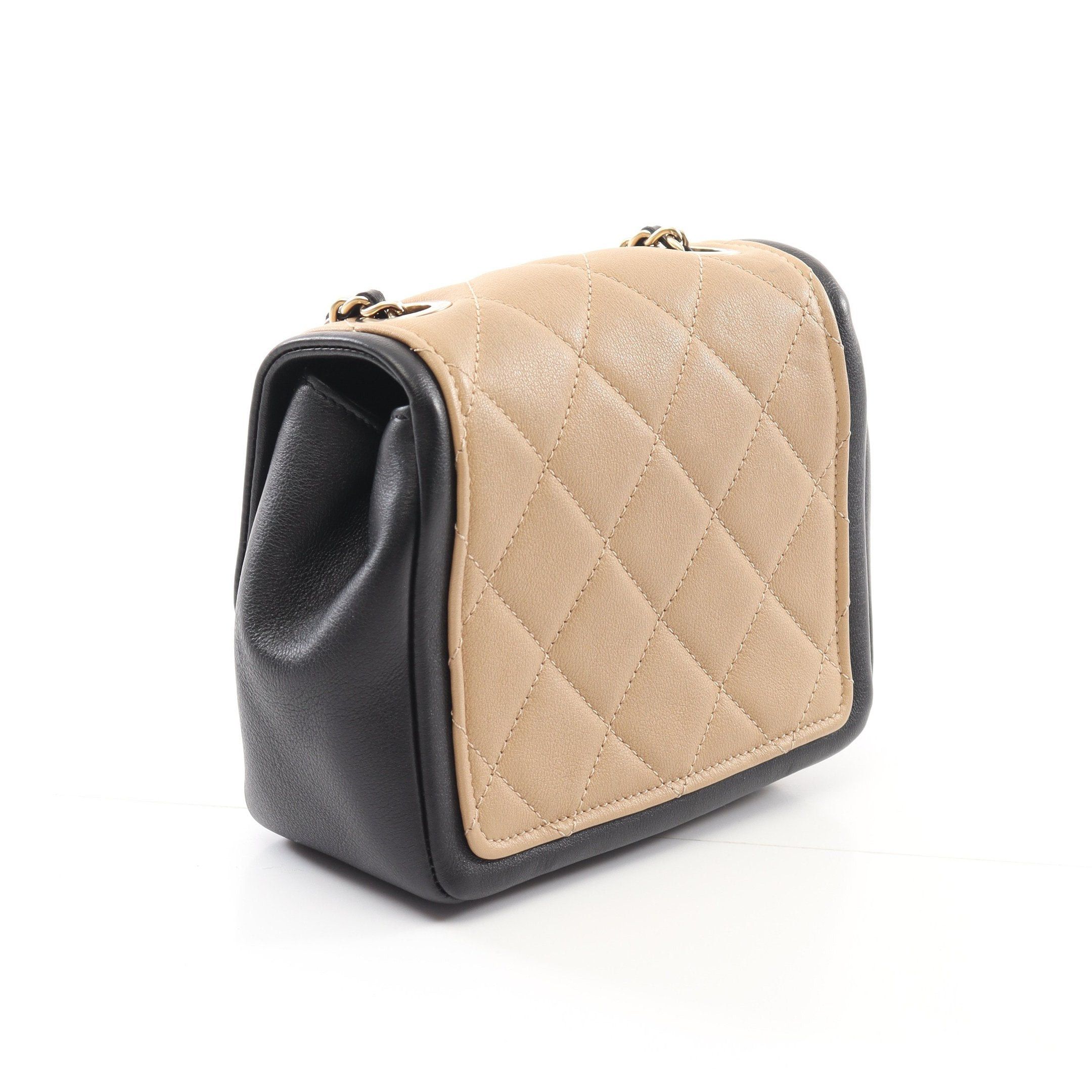 Chanel Chanel Mini Matelasse Chain Shoulder Bag Leather Beige Black Gold Hardware Bicolor Size ONE SIZE - 2 Thumbnail