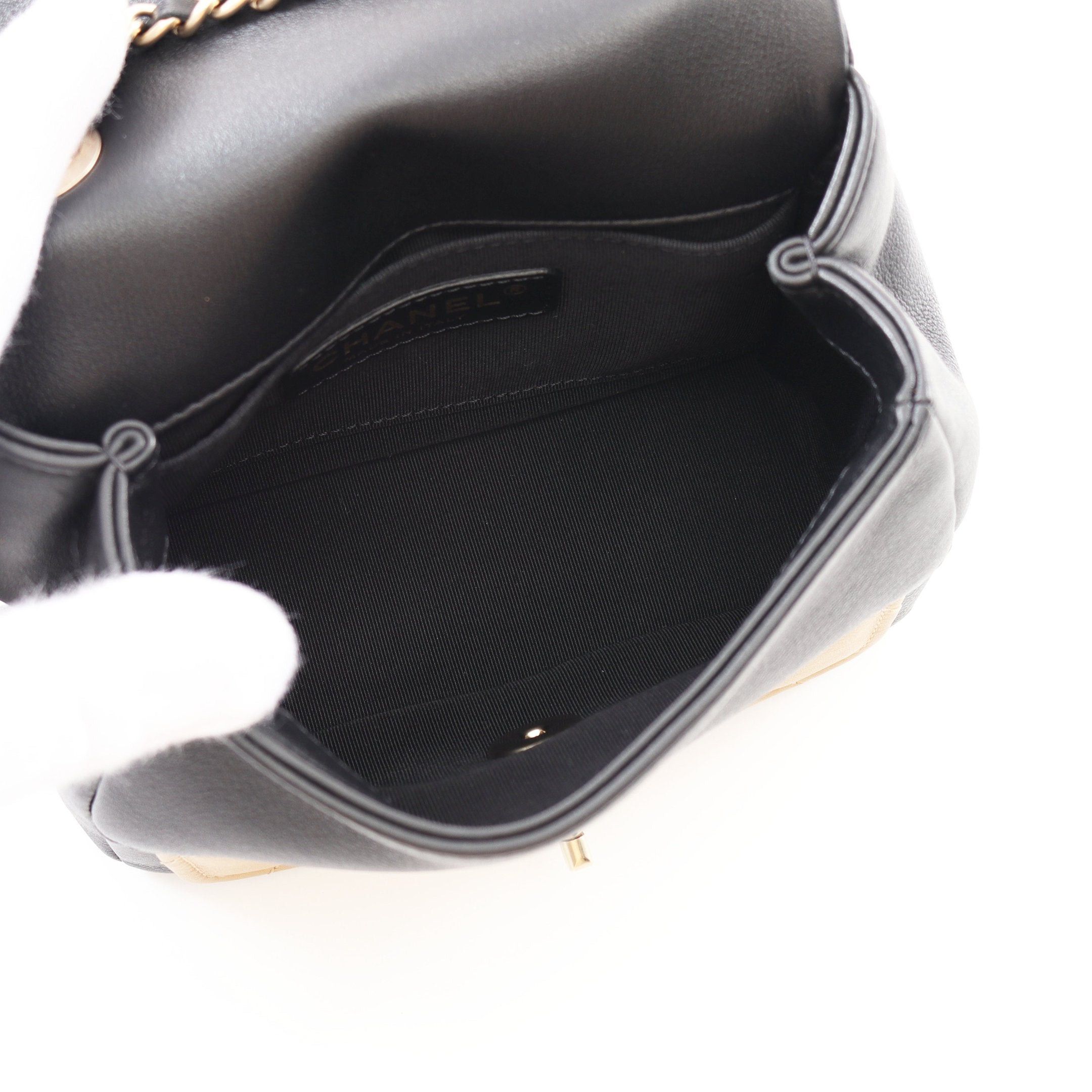 Chanel Chanel Mini Matelasse Chain Shoulder Bag Leather Beige Black Gold Hardware Bicolor Size ONE SIZE - 3 Thumbnail