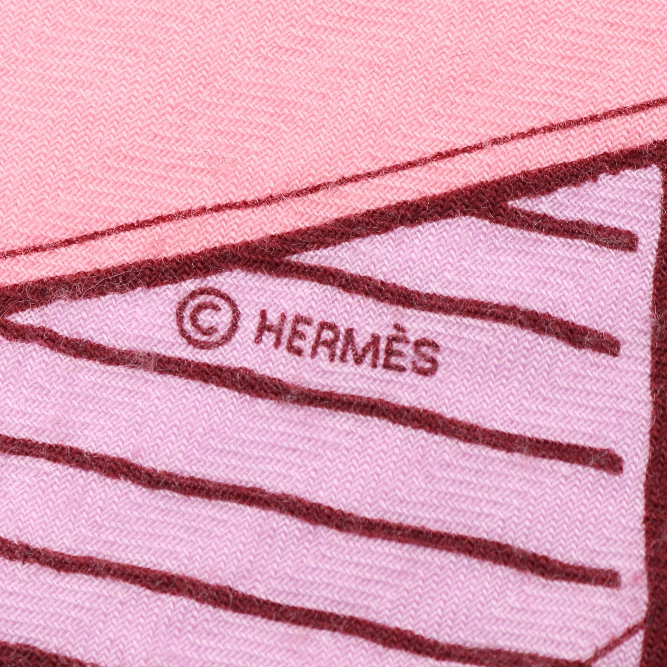 Hermes Hermes Carréjean Carres 140 Jeu Des Omnibus Et Dames Blanches Scarf Cashmere Silk Pink Purple Multicolor Size ONE SIZE - 2 Thumbnail