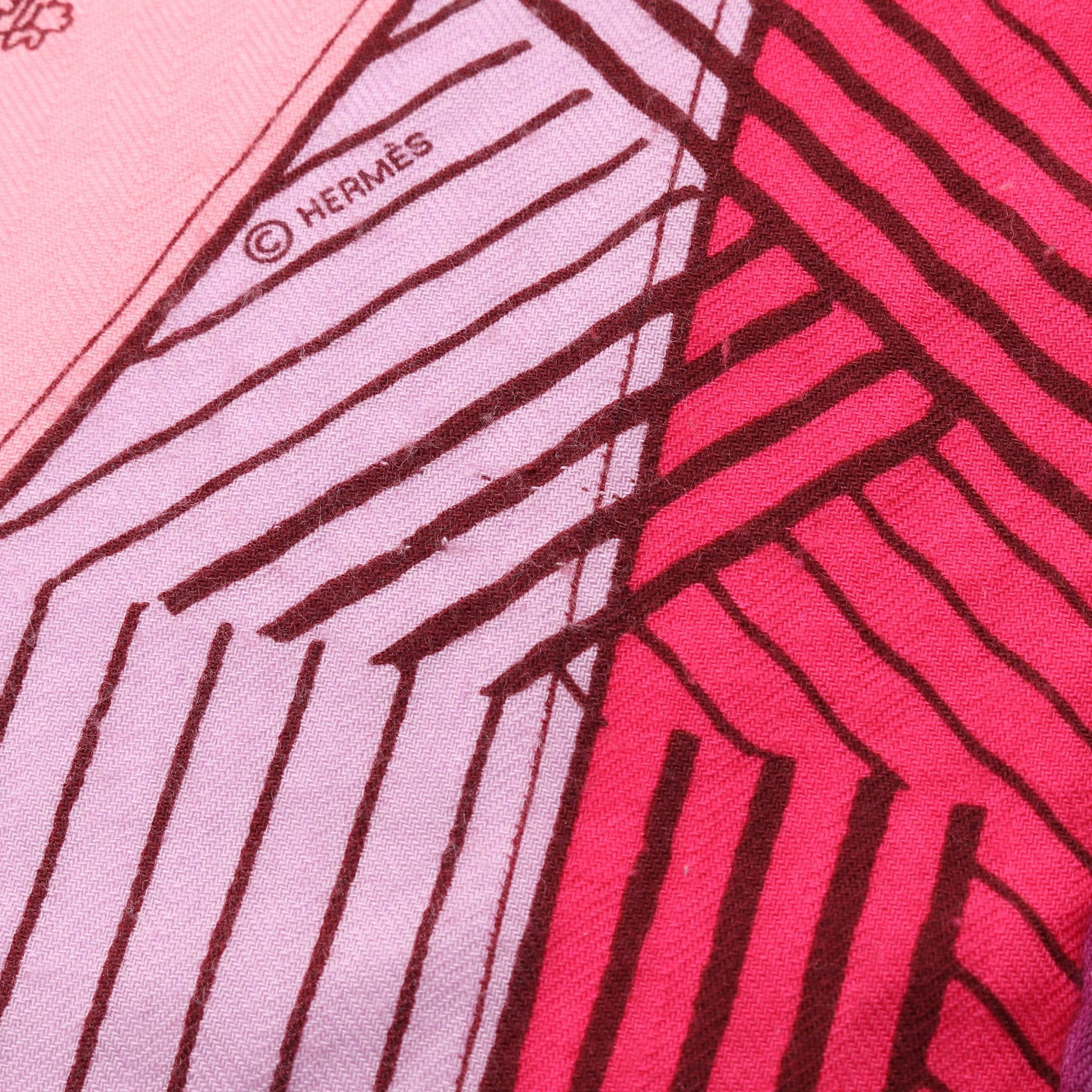 Hermes Hermes Carréjean Carres 140 Jeu Des Omnibus Et Dames Blanches Scarf Cashmere Silk Pink Purple Multicolor Size ONE SIZE - 10 Thumbnail