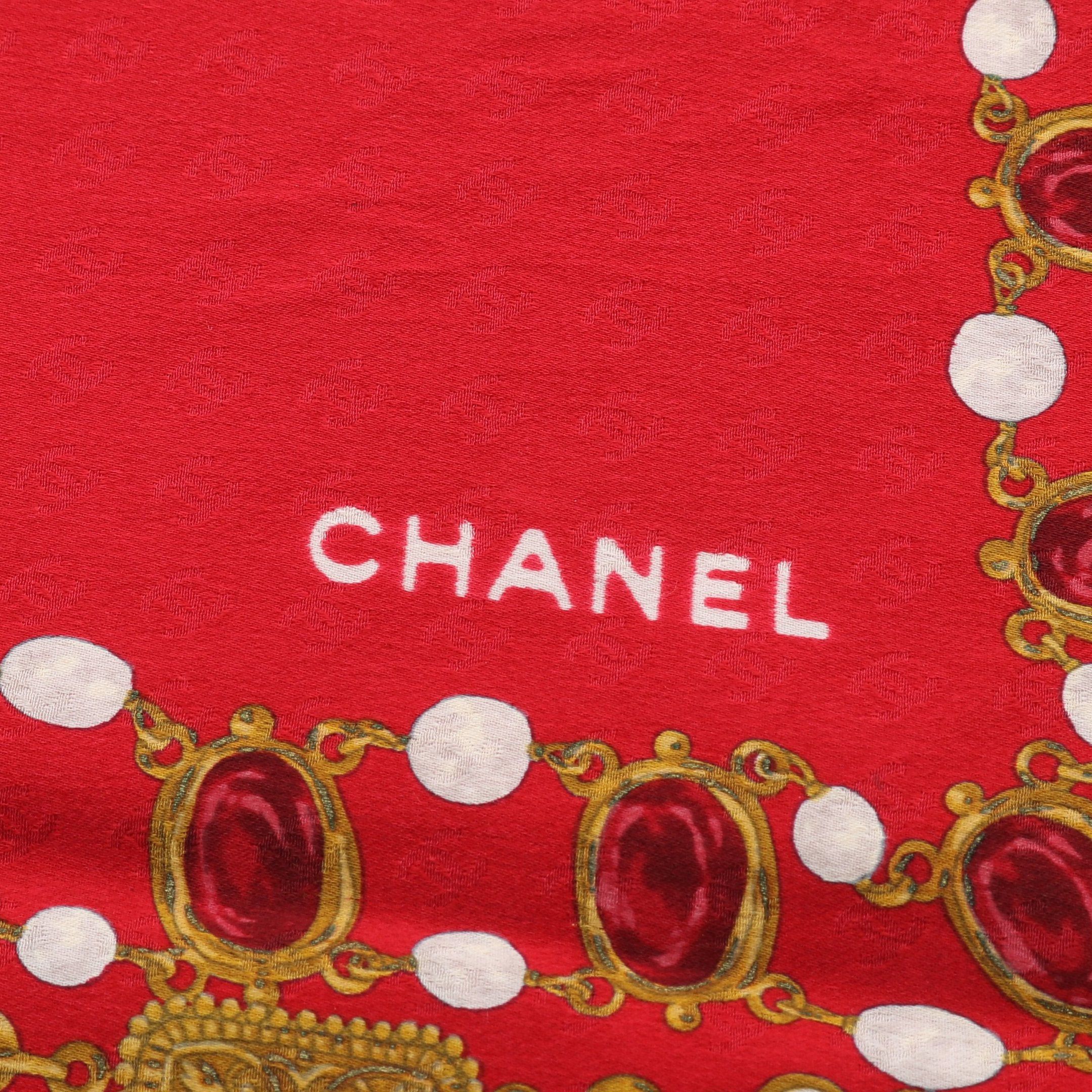 Chanel Chanel Coco Mark Gripoix Scarf Silk Red Multicolor Size ONE SIZE - 2 Thumbnail