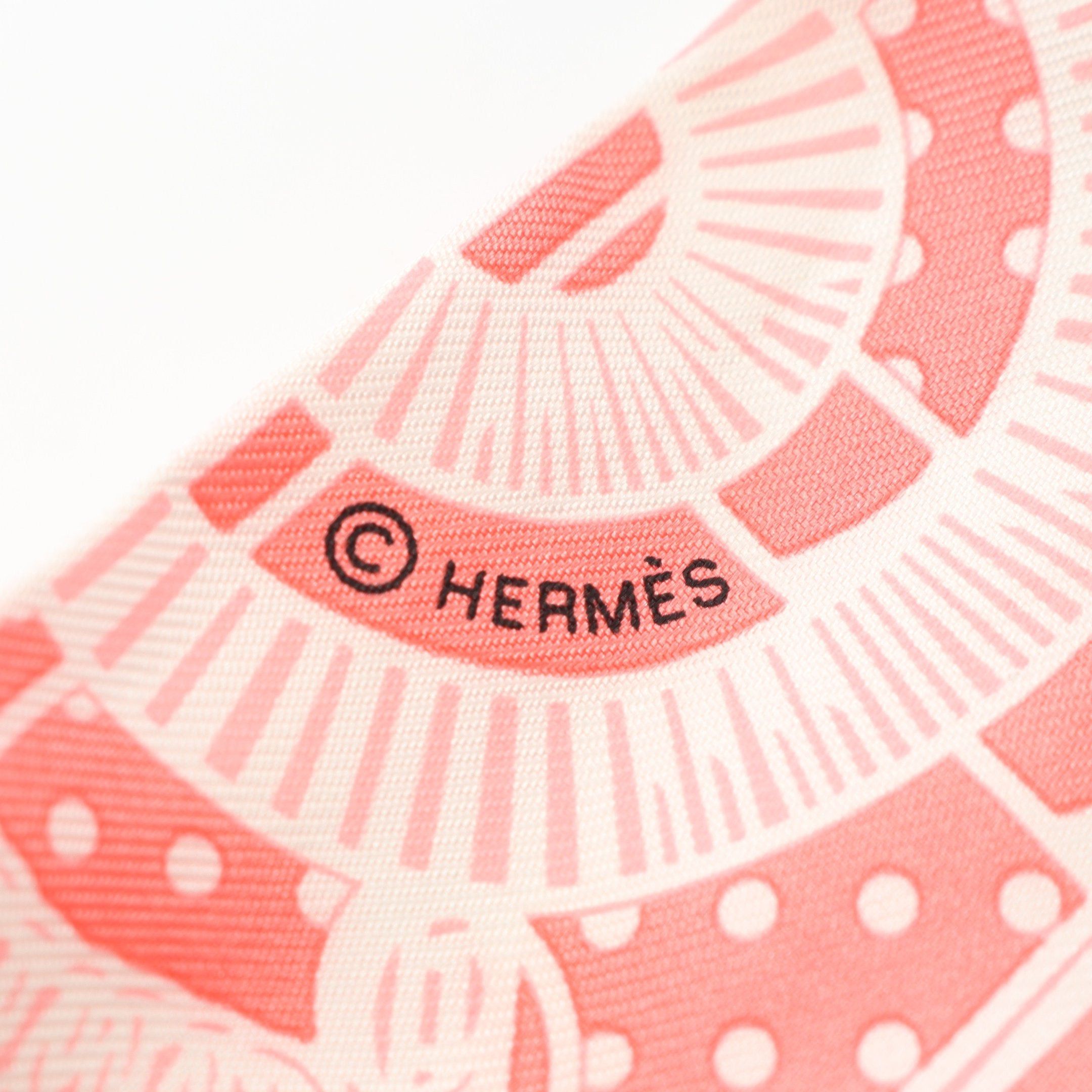 Hermes Hermes Twilly Eperon Cut Ribbon Scarf Silk Coral Pink Light Blue Multicolor Size ONE SIZE - 3 Thumbnail